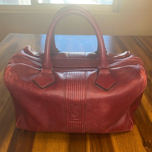 YSL Vintage Red Boston Bag Handle Handbag - Picture 2 of 13